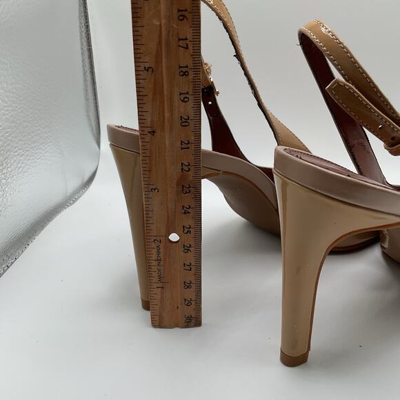 Cole Haan Shoes Heels Womens 8B Nude Tan Patent Leather Slingback Peep Toe - Picture 15 of 15
